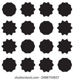 Starburst black sticker set. Collection of special offer sale round shaped sunburst,starburst labels and badges. Promo stickers with star edges. Vector illustration.