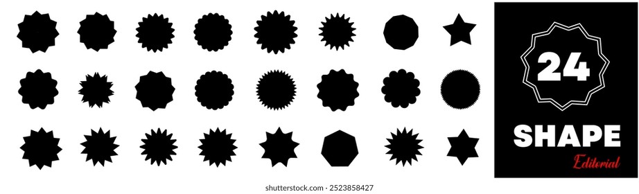 Starburst black sticker set - collection of special offer sale oval and round shaped sunburst labels and badges. Promo stickers with star edges. Vector illustration 