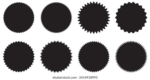 Starburst black sticker . Set of black star or sun shaped sale stickers. Promotional sticky notes and labels.