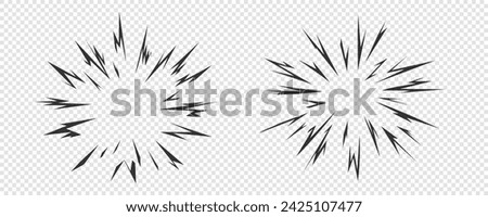 Starburst. Bomb blast. Big explosion. Abstract comic book explosion flash. Flash beam explosion flash glow. Anime. Vector illustration on transparent background