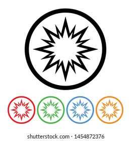 Starburst boom or bang icon vector burst explosion sale banner star symbol sign with four color variations vector illustration element design isolated on a white background