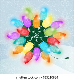 Starburst Bouquet of Glowing Colorful Lights on Snowy Background; Retro style inspired by mid-century modern illustration