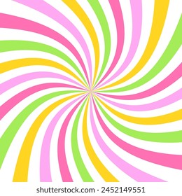 Starburst candy colors swirl. Sun rays background. Radial swirl abstract colorful lines 