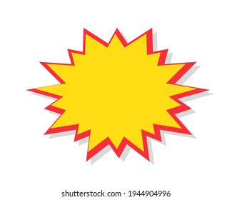 Starburst in cartoon style. Red speech bubble badge isolated on background. Boom attention grabber sticker. Vector illustration.