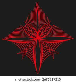 Starburst complex lines. Radial geometric shape. Dynamic red explosion. Vector dark background. EPS 10.