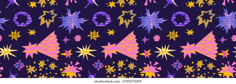 Starburst cutout shapes in seamless abstract pattern with paper texture. Packaging design for modern products