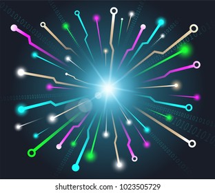 Starburst digital format on dark background.
Stripes represent the modern world of technology.