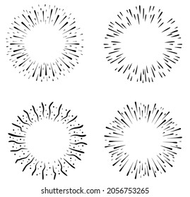 Starburst doodle design element set. Sun burst frames illustration.