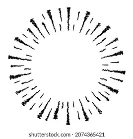 Starburst doodle design element. Sunburst frames sketch illustration.