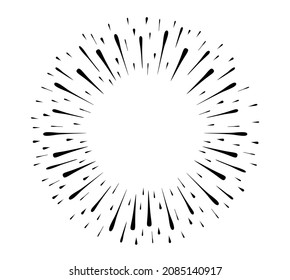 Starburst doodle design element. Sunburst frames sketch illustration.