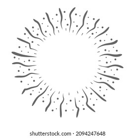 Starburst doodle design element. Sunburst frames sketch illustration.