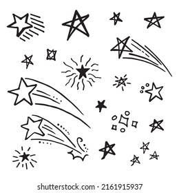Starburst doodle set. Hand drawn star.