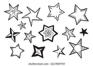 Set de doodle Starburst. Estrella dibujada a mano.