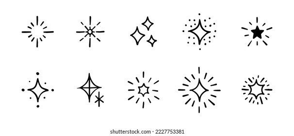 Starburst doodle set. Hand drawn star.