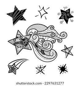 Set de doodle Starburst. Estrella dibujada a mano.