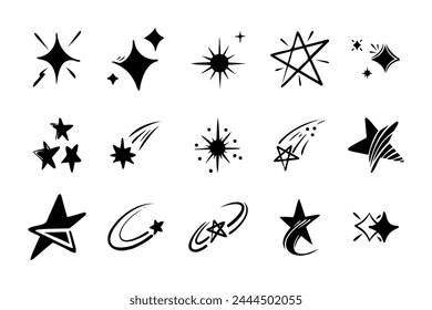 Starburst doodle set. Hand drawn star.