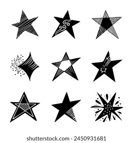 Starburst doodle set. Hand drawn star.