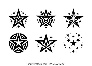 Starburst doodle set. Hand drawn star.