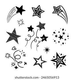 Starburst doodle set. Hand drawn star.