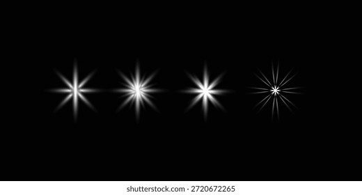 Efeitos de estelar e brilho de luz branco efeitos cintilantes em preto.
