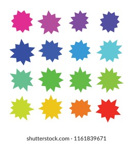 Starburst, explosion color comic shapes. Cartoon bursting speech bubbles. Star boom sale buttons vector set isolated. Illustration of sticker starburst shape, burst star