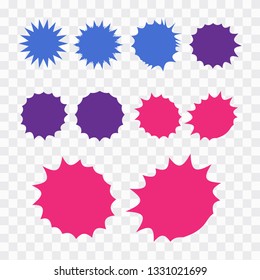 Starburst explosion comic shapes. Speech boom bubble 