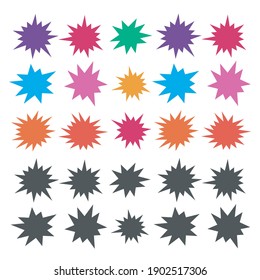 Starburst explosion comic shapes. Speech boom bubble 