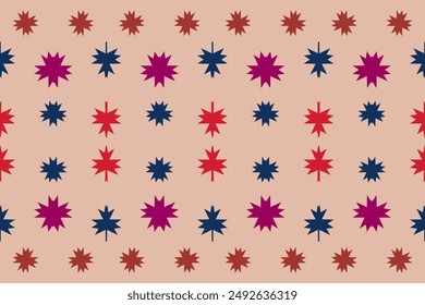 A starburst geometric pattern in bright colors. Suitable for fabric, gift wrapping, and stationery.