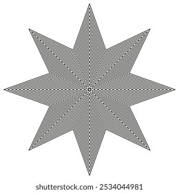 Forma geométrica da explosão. Símbolo estelar abstrato. Vetor de padrão de linha. Ilustração de estrela negra.