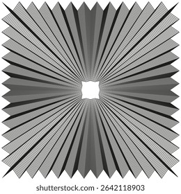Starburst gradient shape. Radial stripe figure. Abstract optical form. Vector black white.