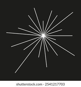 Starburst graphic. Radial lines vector. Abstract explosion shape. White lines on black.