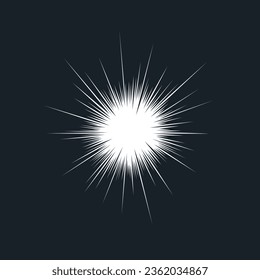 Starburst graphic symbol. Abstract radial light effect on black background. Flash spiky shape.  Vector illustration 