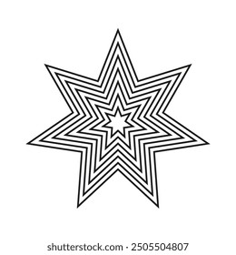 Starburst icon. Concentric black star shapes. Geometric optical illusion. Abstract radial design.