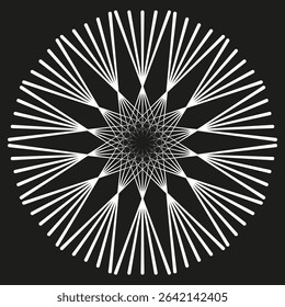 Starburst icon. Geometric white symbol. Black radial vector. Abstract spiky shape.