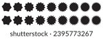 Starburst icon set. Empty sunburst or sale sticker, retro stars label, price tags, discount or sale element collection