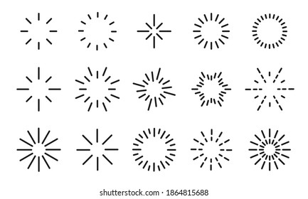 Starburst icon set. Sunbursts, explosion effects, bright firework, decoration twinkle, shiny flash, glowing light effect collection 