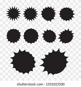 Starburst isolated icons set. Starburst explosion comic shapes. Speech boom bubble  