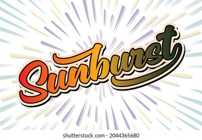starburst lettering on vintage radial starburst, abstract line sunshine vector illustration