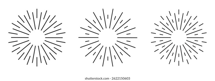 Starburst line art icon. Vector logo spark sunburst. Outline sunburst and starburst, editable stroke 