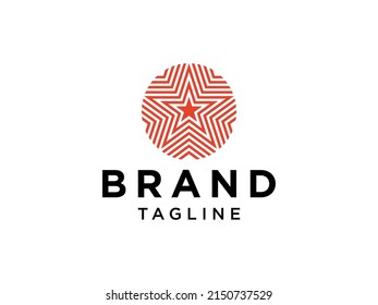 Starburst Logo. Circular Line Sunburst Rays with Negative Space Rounded Five Star inside isolated on White Background. Usable for Business and Nature Logos. Flat Vector Logo Design Template Element
