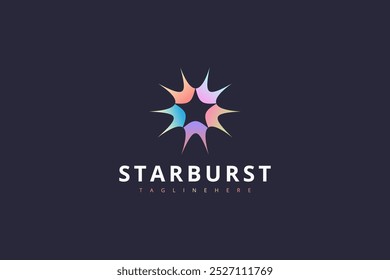 Starburst Logo. Colorful Bursts With Negative Space Star Inside Isolated On Dark Background. Flat Vector Logo Design Template Element Usable For Branding Logos.