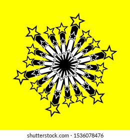 Starburst on yellow background, vector illustration
