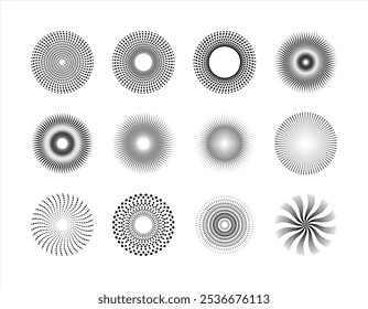 Un patrón de explosión estelar, líneas convergentes monocromáticas Ilustración vectorial abstracta con dinámica de rotación circular y patrón geométrico.