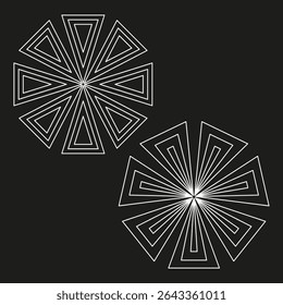 Vetor de padrão de explosão. Ícone radial abstrato. Contraste de preto e branco. Design de forma cintilante.