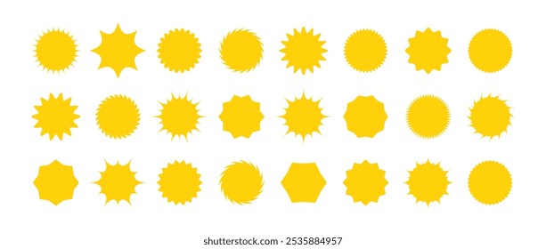 Starburst price. Sale symbol. Simple yellow icons for promotion design. Set of Vector illustrations on white background.