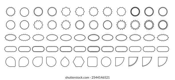 Starburst price. Set of circles with sharp and waves edge. Simple flat style Vector labels. Outline shopping icons.