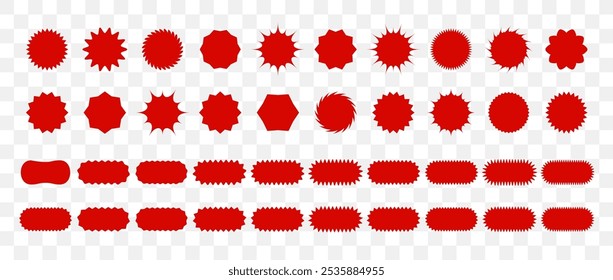 Starburst price. Set of Discount icons. Promotion tags collection. Red Vector illustration on transparent background.