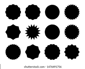 Starburst promo badges. Black sale star sticker price tag, vintage labels. Blank badges for advertising marketing campaign vector burst shape special stieker set