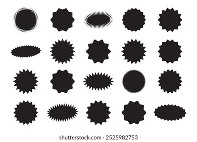 Starburst promo black sticker shape vector sale splash. Starburst round badge promo sticker