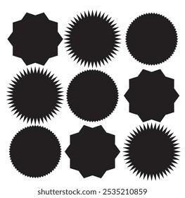 Starburst promo black sticker shape vector sale splash. Starburst round badge promo sticker